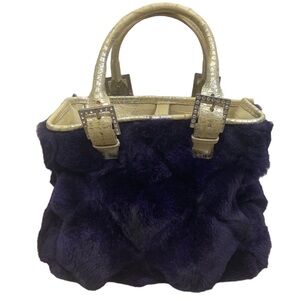 Pacino Bettina purple purse handbag lapin rabbit fur with faux croc rhinestones